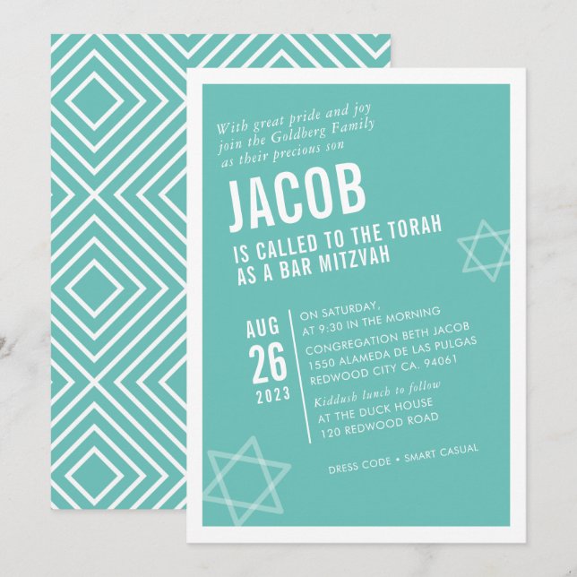 BOLD PUB MITZVAH enkel, modern, vinkel myntvit Inbjudningar (Fram/baksida)