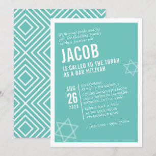 BOLD PUB MITZVAH enkel, modern, vinkel myntvit Inbjudningar