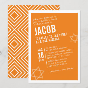 BOLD PUB MITZVAH, enkel modern vinkel orange vit Inbjudningar