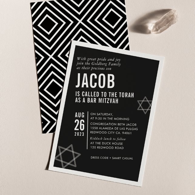 BOLD PUB MITZVAH enkel modern vinkel svart vit Inbjudningar (Skapare uppladdad)