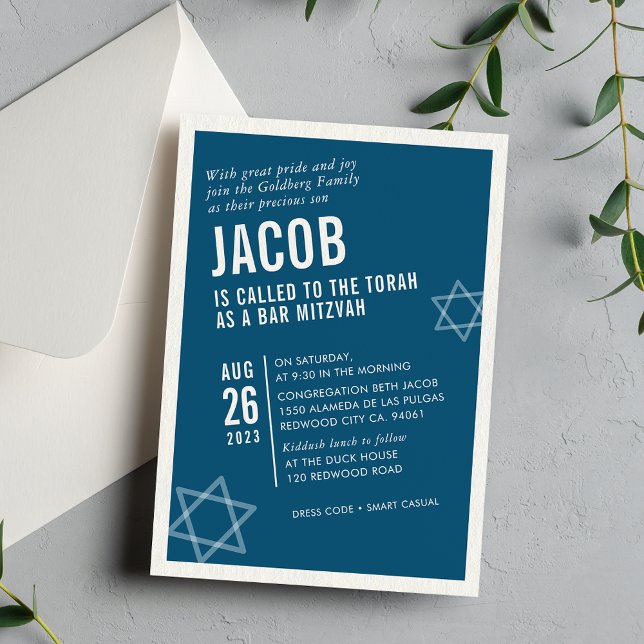 BOLD PUB MITZVAH, modern vinkel marinvit marinvit Inbjudningar (Skapare uppladdad)