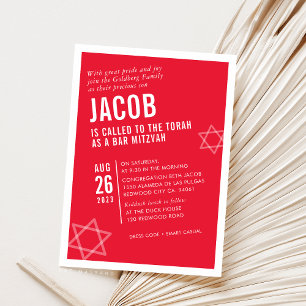 BOLD PUB MITZVAH, modern vinkel röd vit Inbjudningar