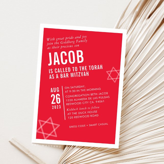 BOLD PUB MITZVAH, modern vinkel röd vit Inbjudningar (Skapare uppladdad)