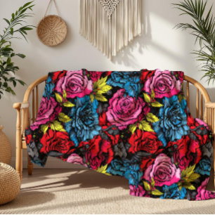 Bold Punk Blooms Blommigt Fleece Blanket