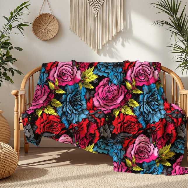 Bold Punk Blooms Blommigt Fleece Blanket (Skapare uppladdad)