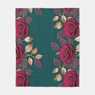 Bold Purple And Red Roses With Bronze Leaves Fleecefilt