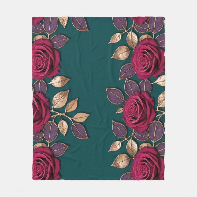 Bold Purple And Red Roses With Bronze Leaves Fleecefilt (Framsidan)
