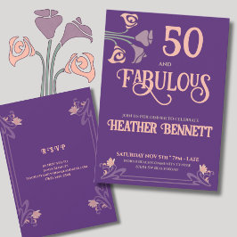 Bold Purple Art Nouveau 50 and Fabulous Birthday Inbjudningar