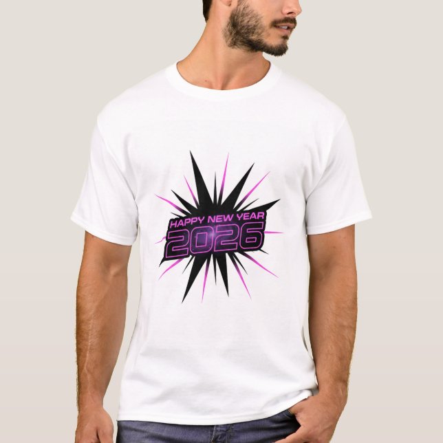 Bold Purple & Black 2026 New Year Party AppT-Shirt T Shirt (Framsida)
