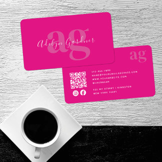Bold QR-kod Shock rosa Monogram Script Social Medi Visitkort