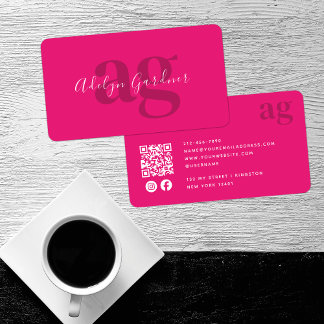 Bold QR-kod Shock rosa Monogram Script Social Medi Visitkort