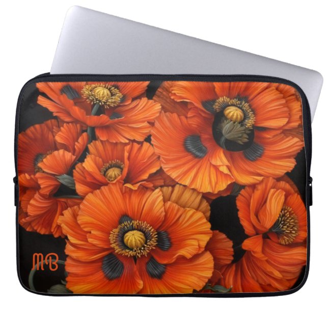 Bold Radiant Beauty Orange Poppy Floral Art Laptop Fodral (Framsidan)