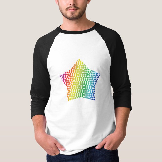 Bold Rainbow Honeycomb och Diamond Mönster star T Shirt (Framsida)