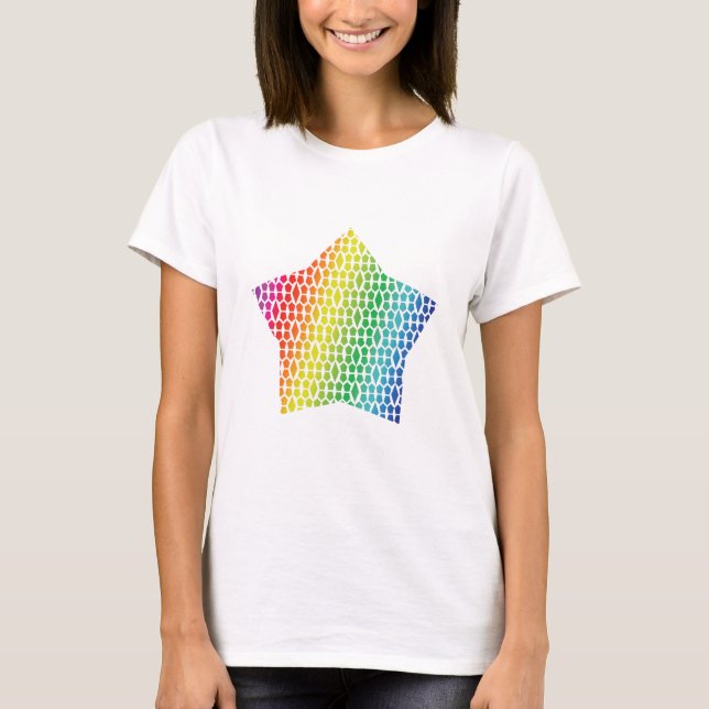Bold Rainbow Honeycomb och Diamond Mönster star T Shirt (Framsida)