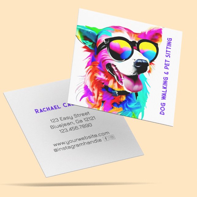 Bold Rainbow Hund Pet Sitter Dog Walker Anpassning Fyrkantigt Visitkort (Skapare uppladdad)