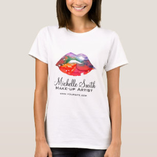 Bold Rainbow Läppar Watercolor Teckning Beauty Mak Tee Shirt