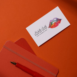 Bold Rainbow Läppar Watercolor Teckning Beauty Mak Visitkort