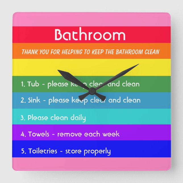 Bold Rainbow Rand Fyrkantig Klocka (Framsida)