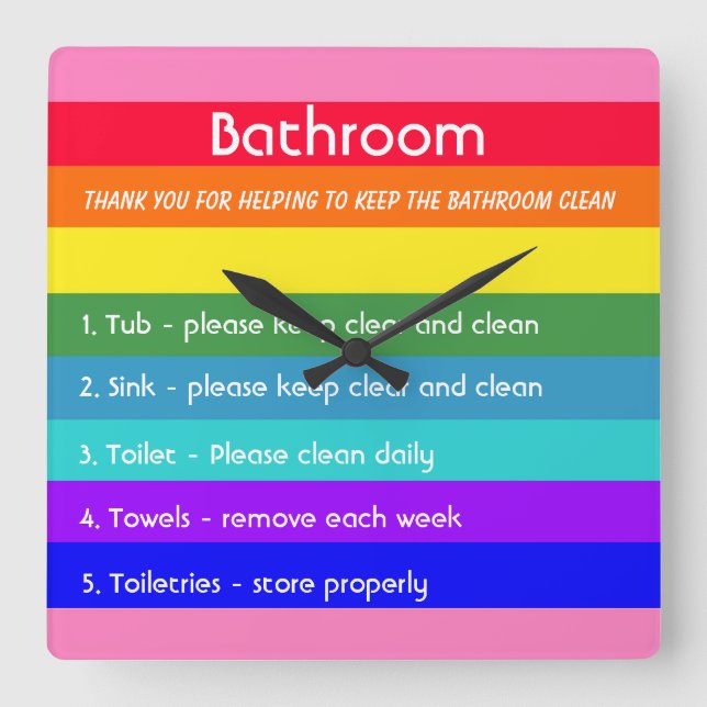 Bold Rainbow Rand Fyrkantig Klocka (Framsida)