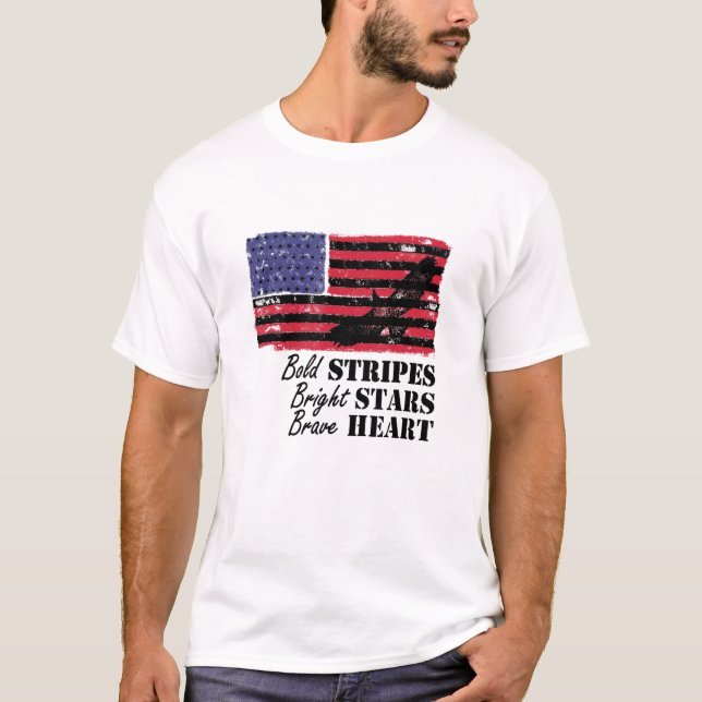 Bold Rand Bright Stars Modig Heart USA flagga Eag T Shirt (Framsida)