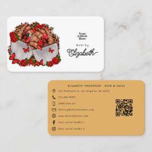 Bold Red African American Nail Salon Design Visitkort