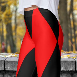 Bold Red and Black Harlequin Check Mönster Leggings