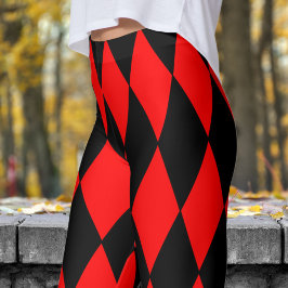 Bold Red and Black Harlequin Check Mönster Leggings