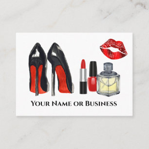 Bold Red and Black Makeup och Nagel Poland Salon Visitkort
