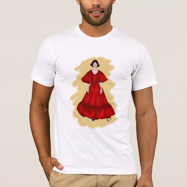Bold Red and Blue in a  Dreamlike Croqui Design T Shirt (Framsida)