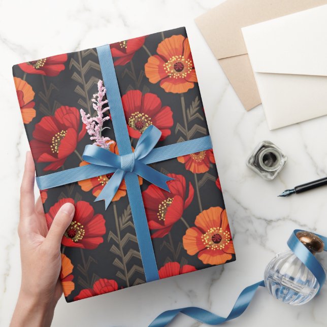 Bold Red and Orange Poppy Presentpapper (Gifting)