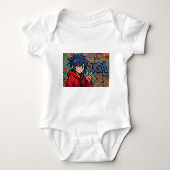 Bold Red Anime USA Graphic T-Shirt (Framsida)