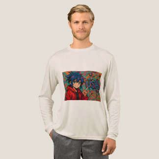 Bold Red Anime USA Graphic T-Shirt