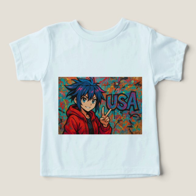 Bold Red Anime USA Graphic T-Shirt (Design Framsida)