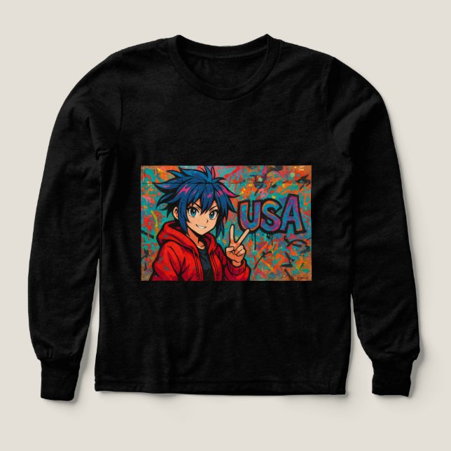Bold Red Anime USA Graphic T-Shirt (Design framsida)