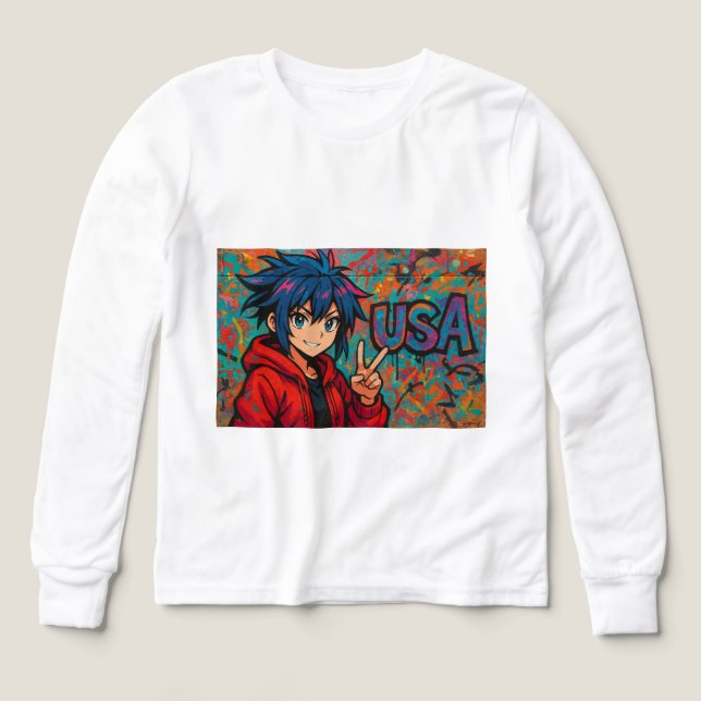 Bold Red Anime USA Graphic T-Shirt (Design framsida)