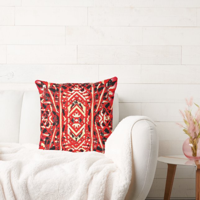 Bold Red Black and Cream Multilayer Design Cushion Kudde (Soffa)