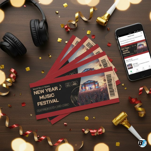 Bold Red & Black New Year Music Festival Concert T Inbjudningar (NEW YEAR CONCERT TICKET)
