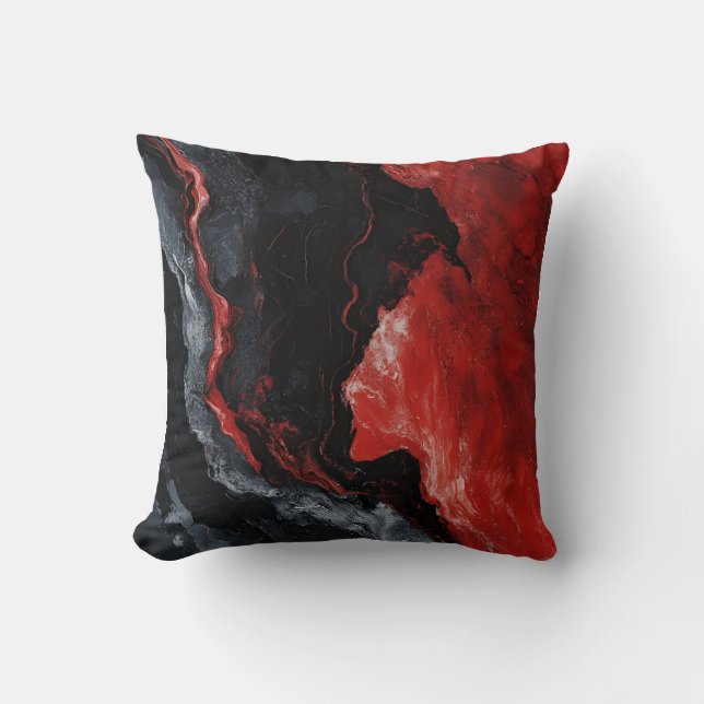 Bold Red, Black och White Marble dekorativ kudde (Framsida)