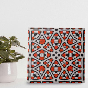 Bold Red Black White Symmetrical Geometric Mönster Kakelplatta