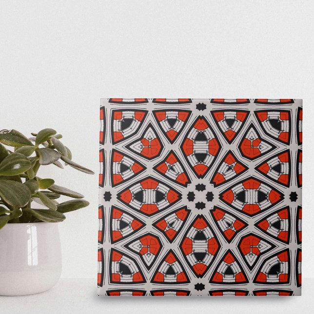 Bold Red Black White Symmetrical Geometric Mönster Kakelplatta (Skapare uppladdad)