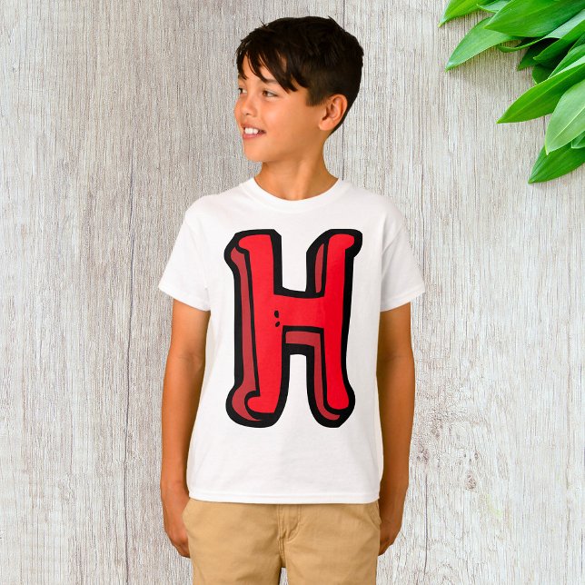 Bold Red Brev H Roligt Alphabet T Shirt (Skapare uppladdad)