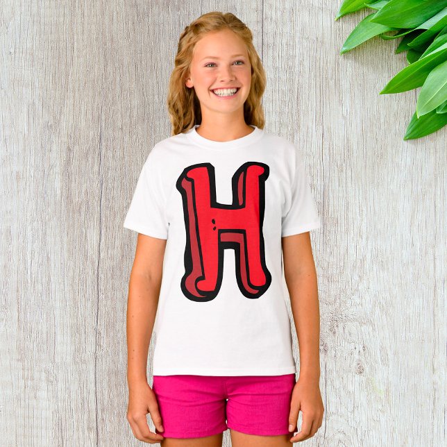 Bold Red Brev H Roligt Alphabet T Shirt (Skapare uppladdad)