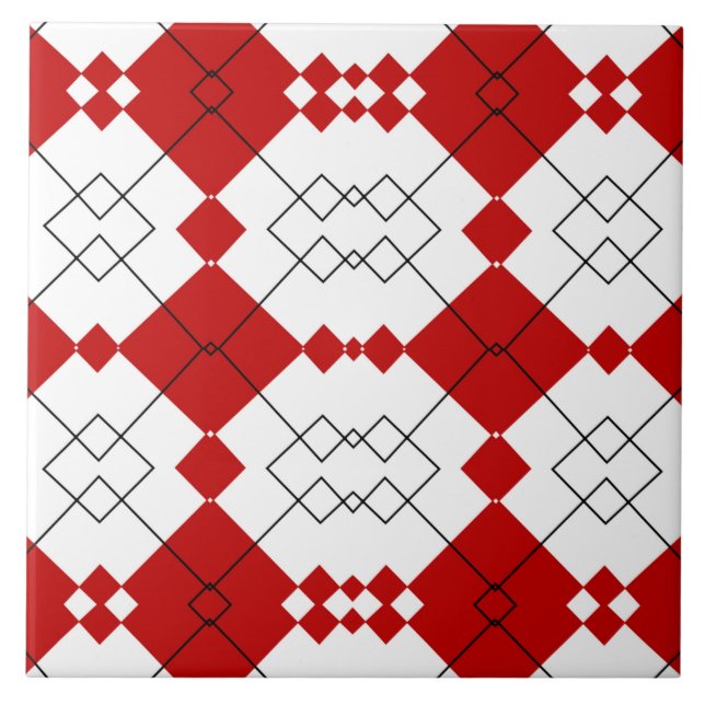 Bold Red Diamond Lattice Mönster Kakelplatta (Framsidan)