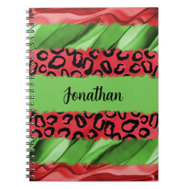 Bold Red & Green Animal Print Personalized Anteckningsbok