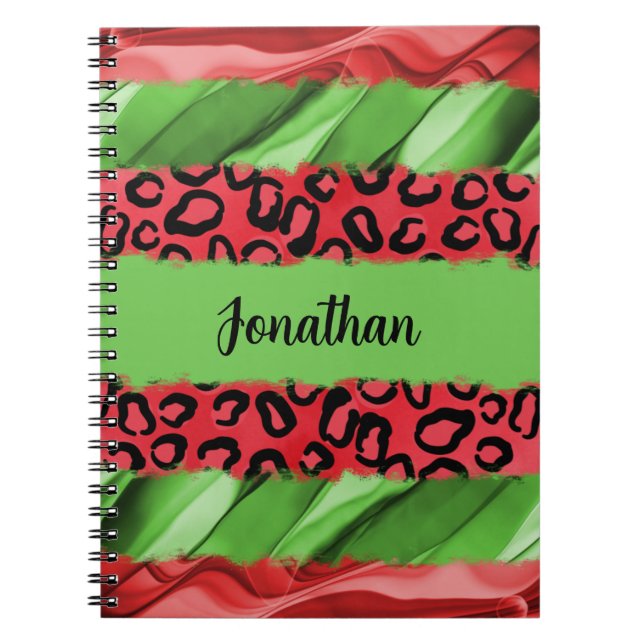 Bold Red & Green Animal Print Personalized Anteckningsbok (Framsidan)