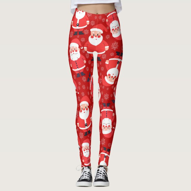 Bold Red Jultomten Novelty Party Leggings (Framsida)