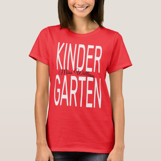 Bold Red Kindergarten Typography Back to School T Shirt (Framsida)