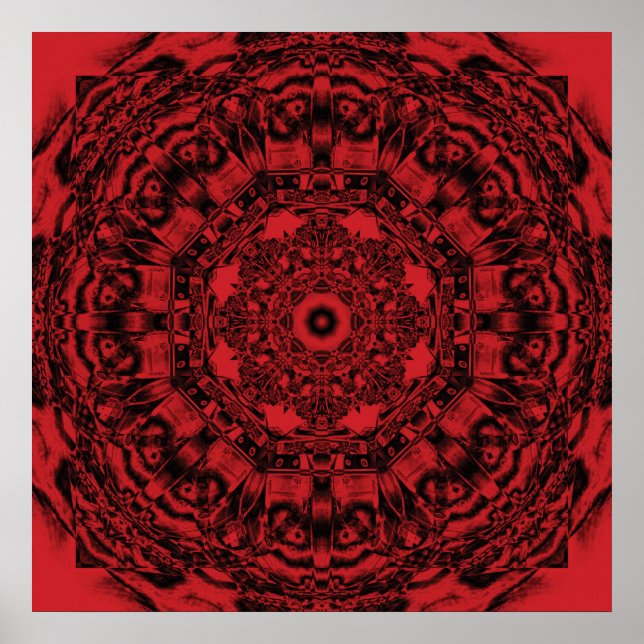 Bold Red Mechanical Abstrakt Mandala Art Poster (Framsidan)