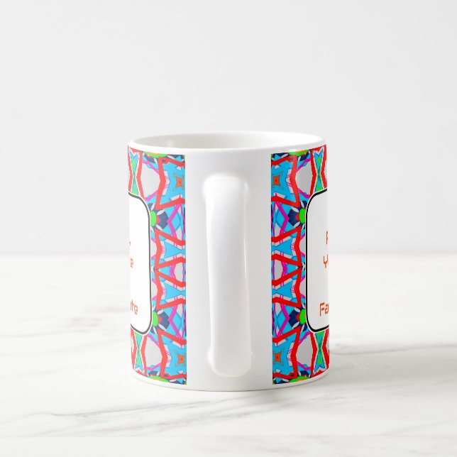 Bold Red och Grönt Kaleidoscope Geometric Design Kaffemugg (Handtag)