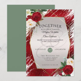Bold Red Peonies Crimson Paint Stroke Inbjudningar